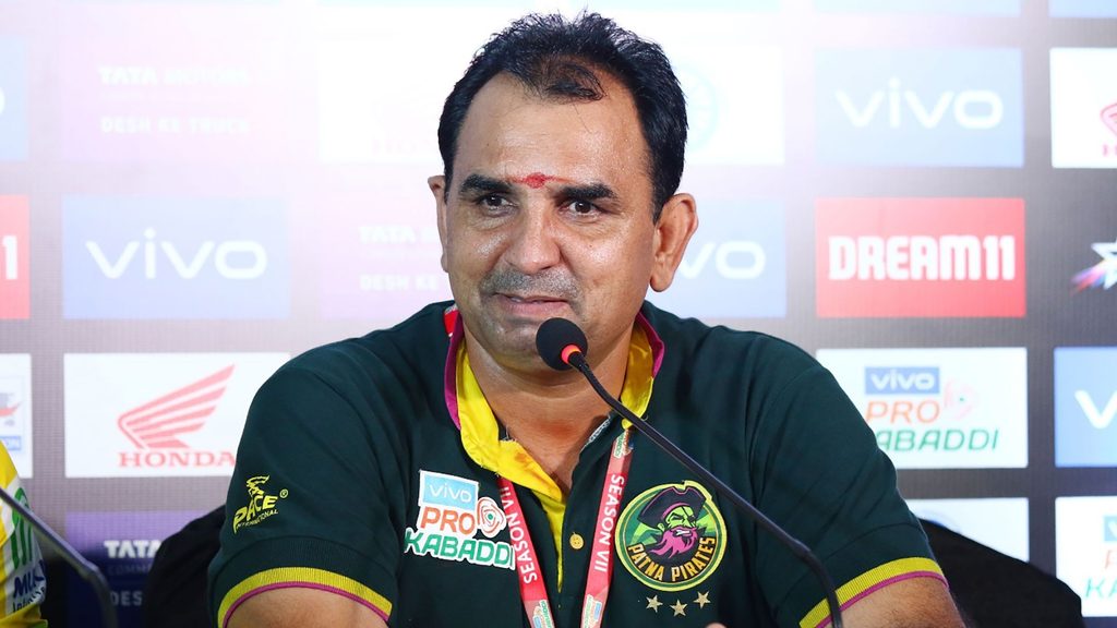 Patna Pirates’ coach Ram Mehar Singh spoke to reporters after the game.  