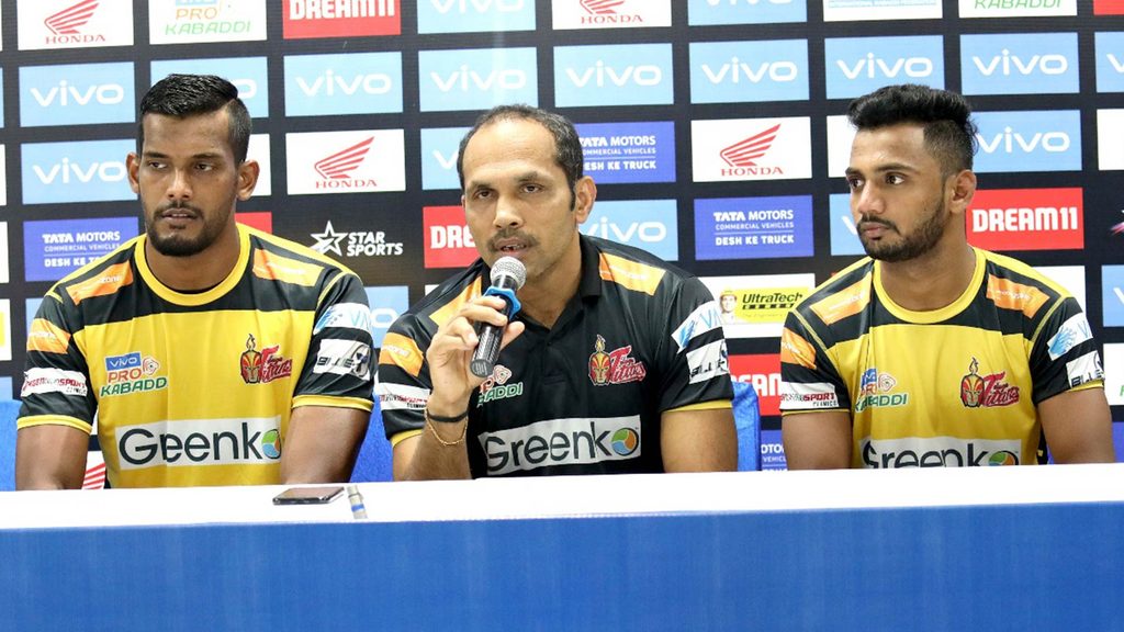 Siddharth Desai, Jagdish Kumble and Krushna Madane at the post-match press conference.