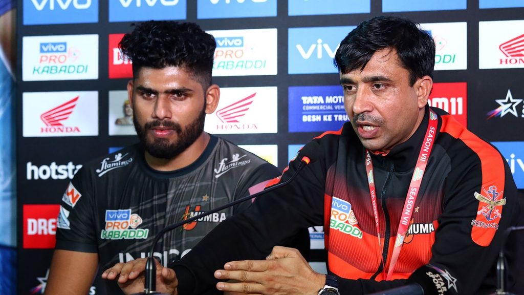 Upendra Singh and Athul MS at the post-match press conference.