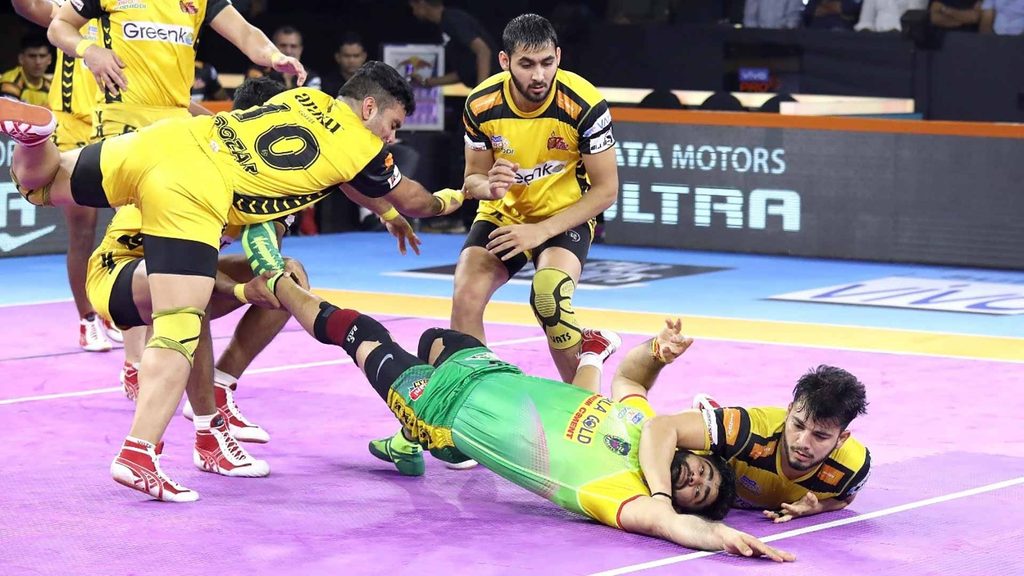 Pardeep Narwal in action against Telugu Titans.