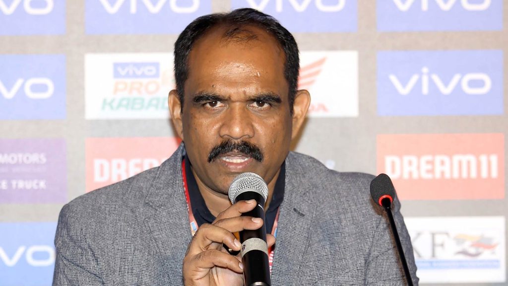 Bengal Warriors coach BC Ramesh at the press conference.