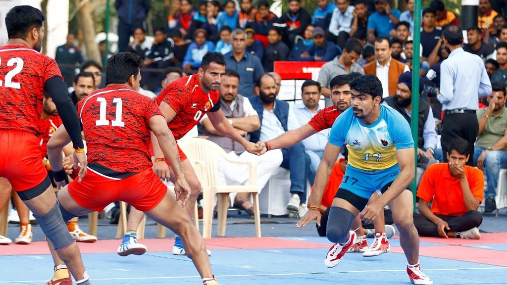 Pawan Sehrawat in action at the 67th Senior National Kabaddi Championship.