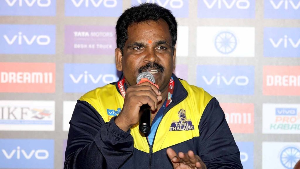 New Tamil Thalaivas coach J Udaya Kumar at the post-match press conference.