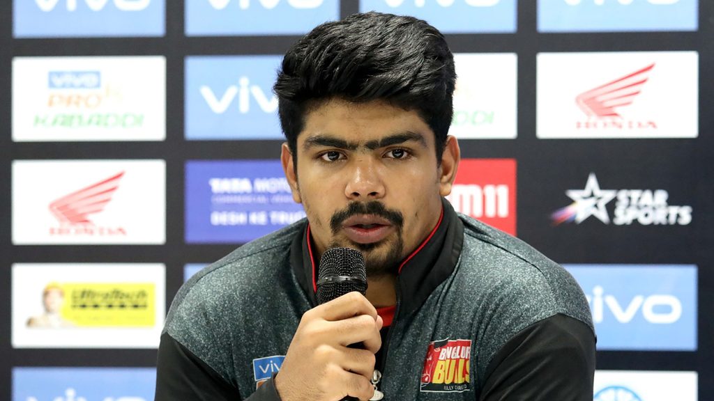 Bengaluru Bulls skipper Pawan Sehrawat at the post-match press conference.