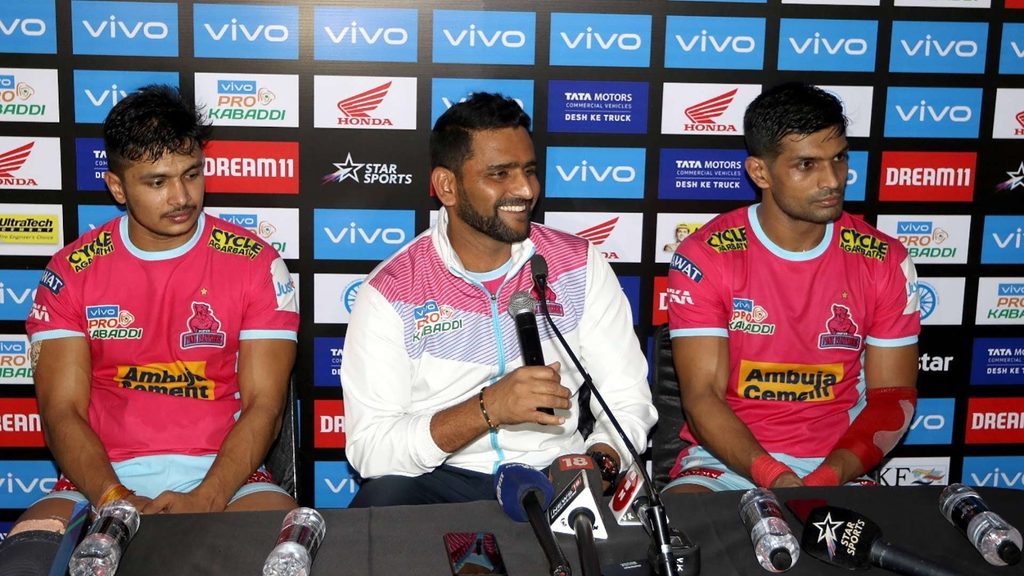 Coach Srinivas Reddy, Deepak Hooda and Vishal at the post-match press conference.