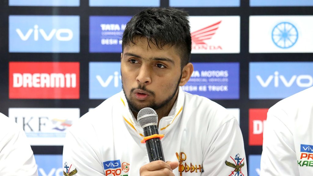 U.P. Yoddha skipper Nitesh Kumar at the post-match press conference.
