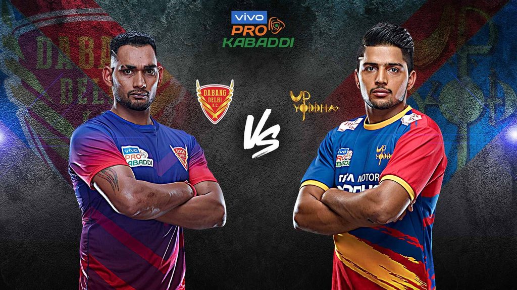 Dabang Delhi K.C. face U.P. Yoddha in Match 59 of vivo Pro Kabaddi Season 7.