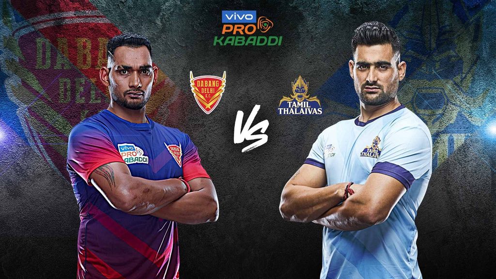 Dabang Delhi K.C. face Tamil Thalaivas in match 80 of vivo Pro Kabaddi Season 7.