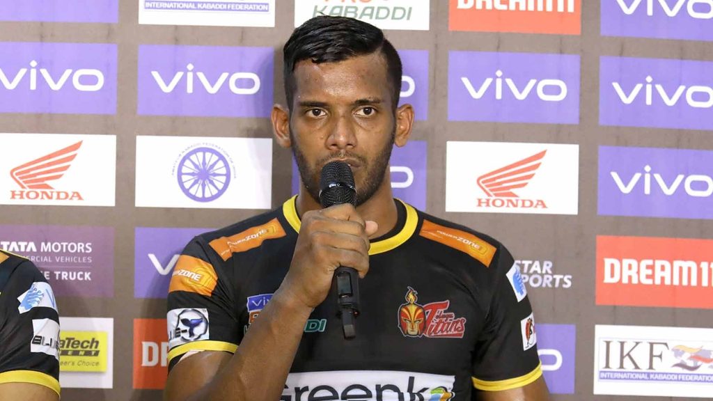 Siddharth Desai at the post-match press conference for Telugu Titans.