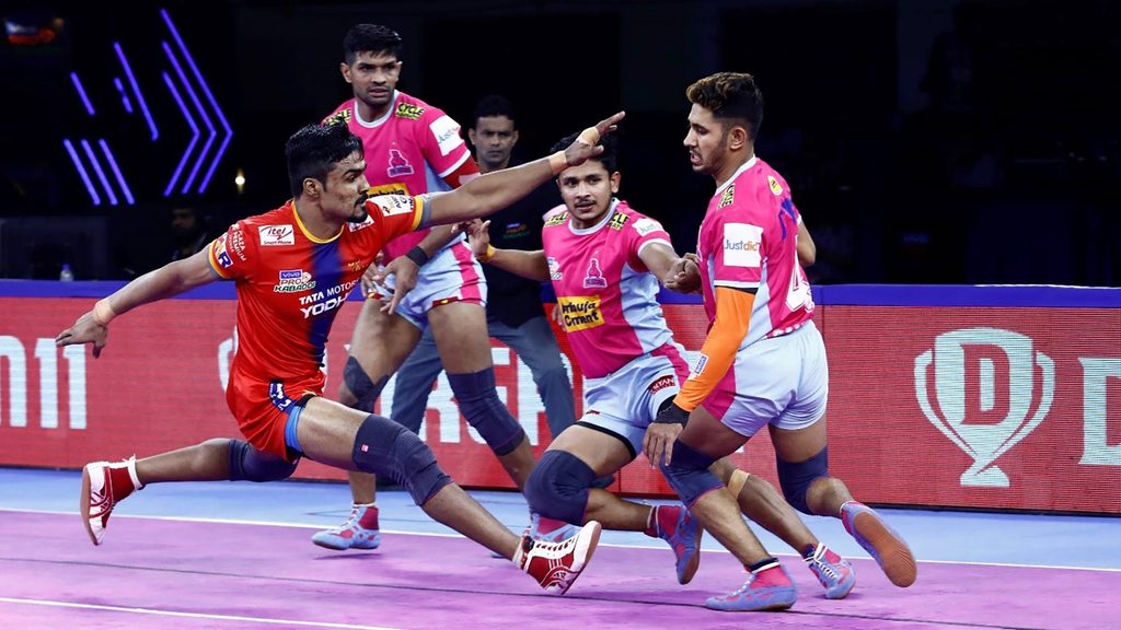 Shrikant Jadhav was in impressive form and scored 7 raid points for U.P. Yoddha.