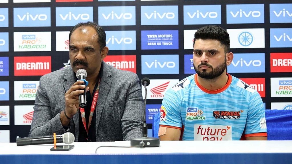 Coach BC Ramesh and Baldev Singh at the post-match press conference.