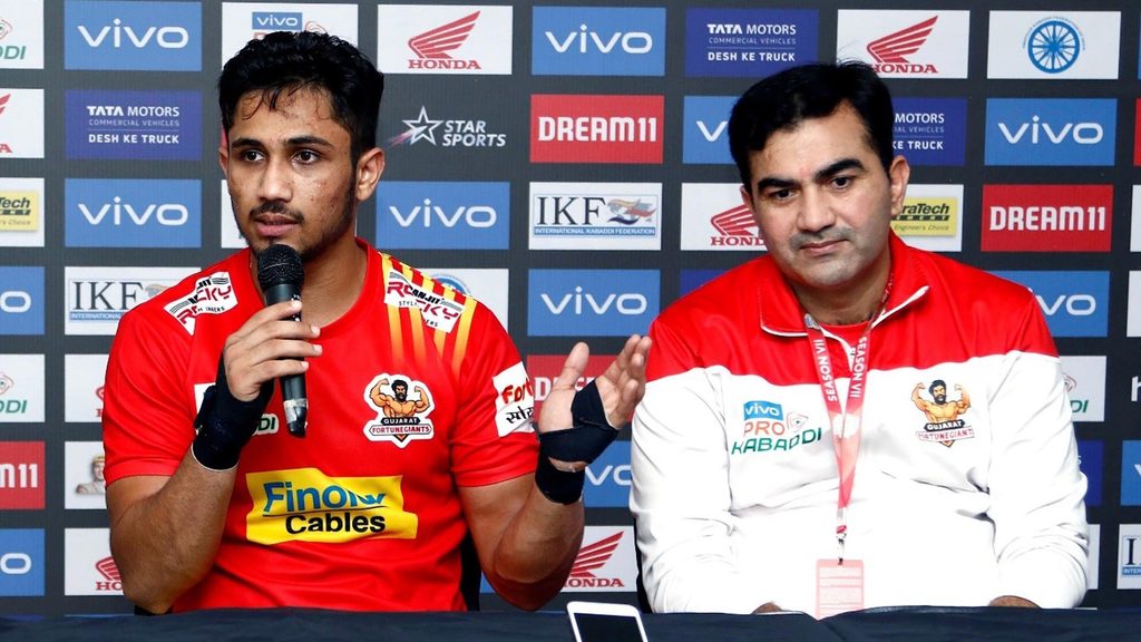 Neer Gulia and Sunil Kumar addressing the media at the post-match press conference.