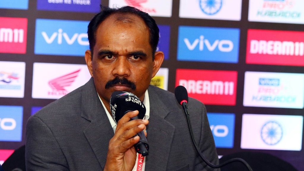 Bengal Warriors coach BC Ramesh at a post-match press conference.