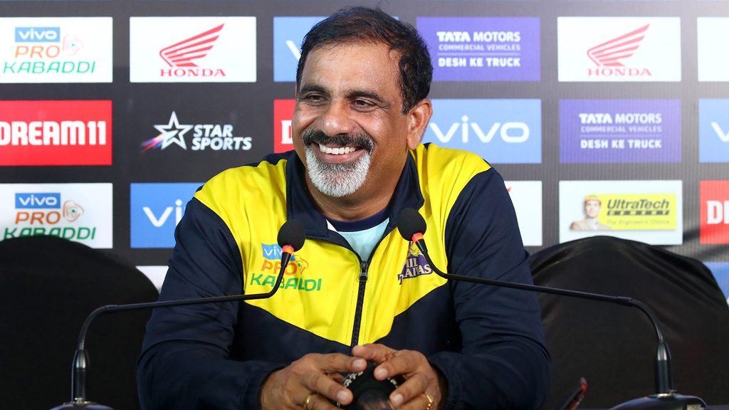 Tamil Thalaivas coach E. Bhaskaran in the post-match press conference.