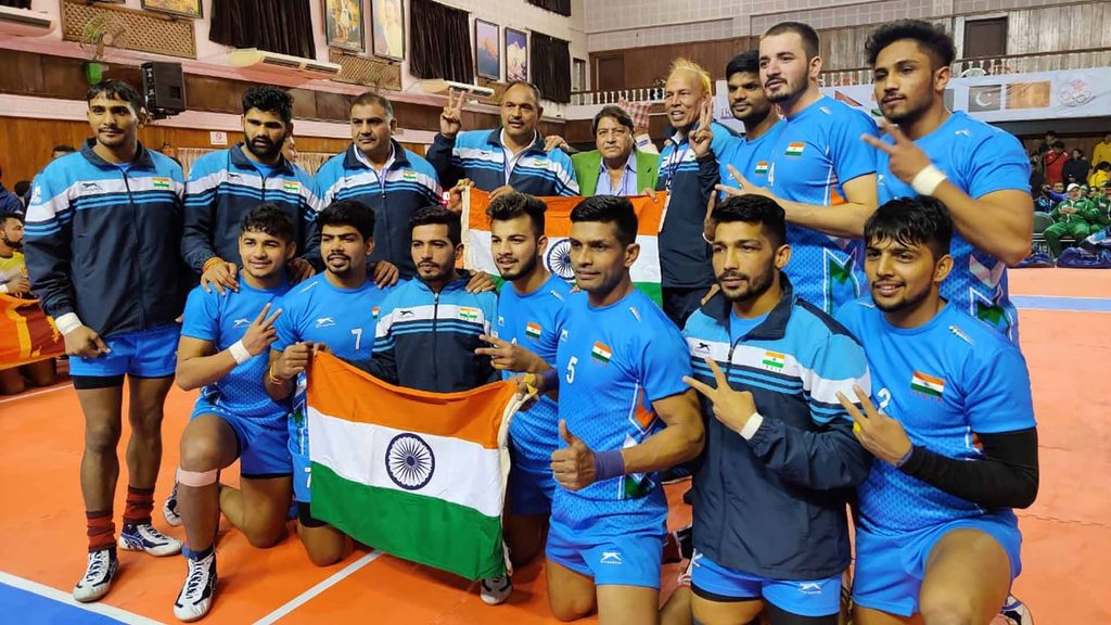 India national kabaddi team celebrate their win over Sri Lanka at the South Asian Games 2019 final.