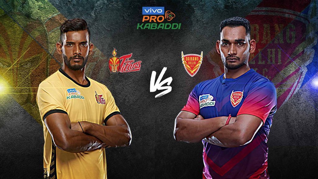 Dabang Delhi K.C. battle Telugu Titans in Match 94 of vivo Pro Kabaddi Season 7.