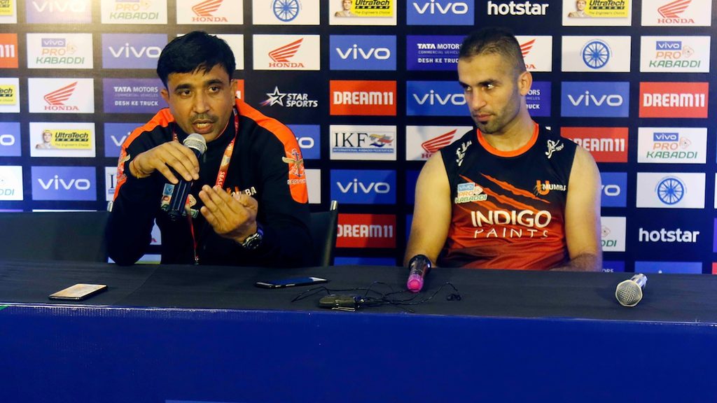 U Mumba coach Sanjeev Kumar and captain Fazel ‘Sultan’ Atrachali at the post-match press conference after their clash against Bengaluru Bulls.