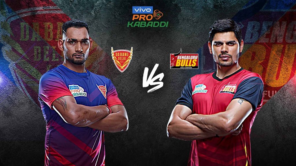 Dabang Delhi K.C. battle Bengaluru Bulls in Match 105 of vivo Pro Kabaddi Season 7.