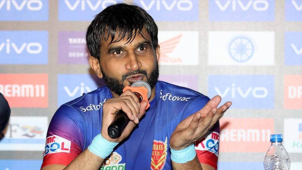 Dabang Delhi K.C. skipper Joginder Singh Narwal at the post-match press conference.