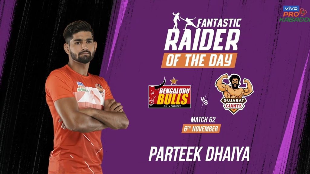 Parteek Gun Raider of the Day: Parteek Dhaiya (Gujarat Giants) | November 6 | vivo ...
