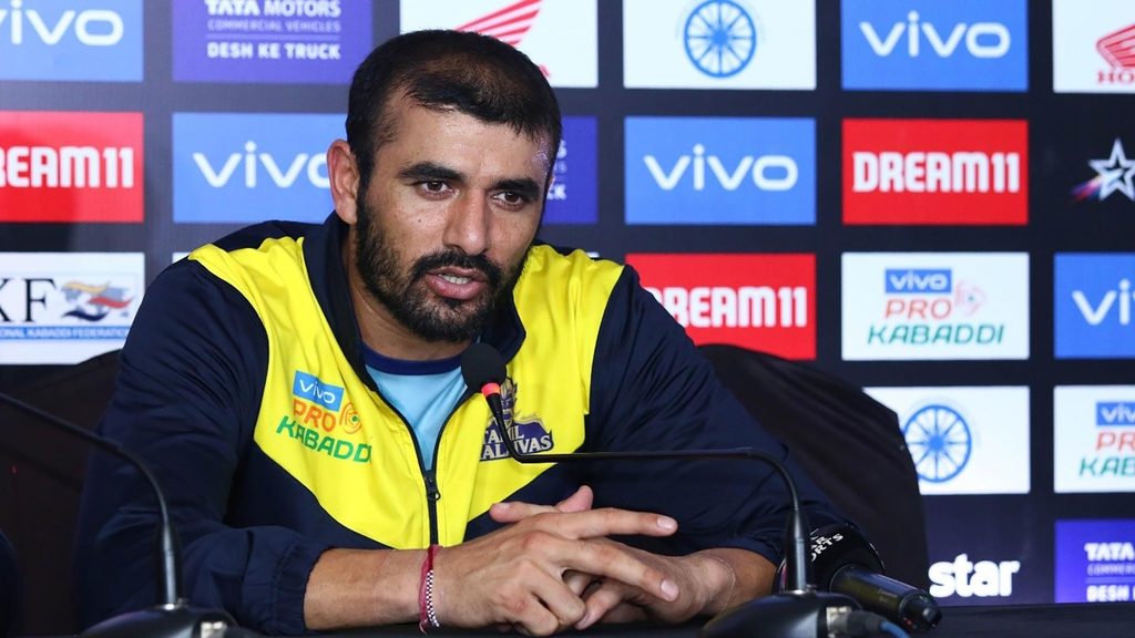 Tamil Thalaivas skipper Ajay Thakur at the post-match press conference.