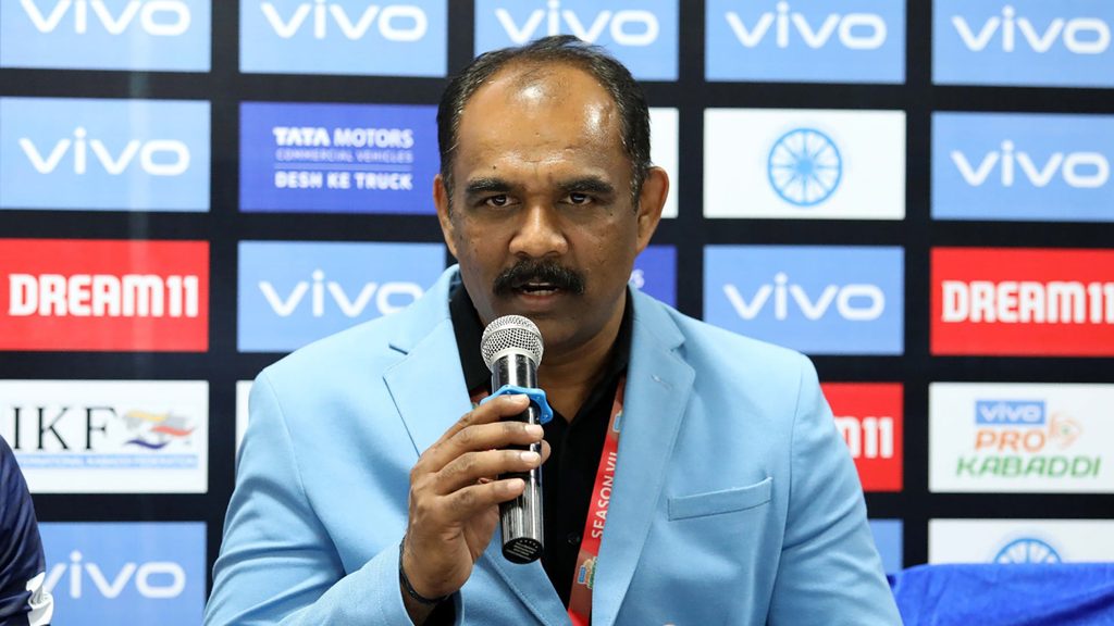 Bengal Warriors coach BC Ramesh at the post-match press conference.