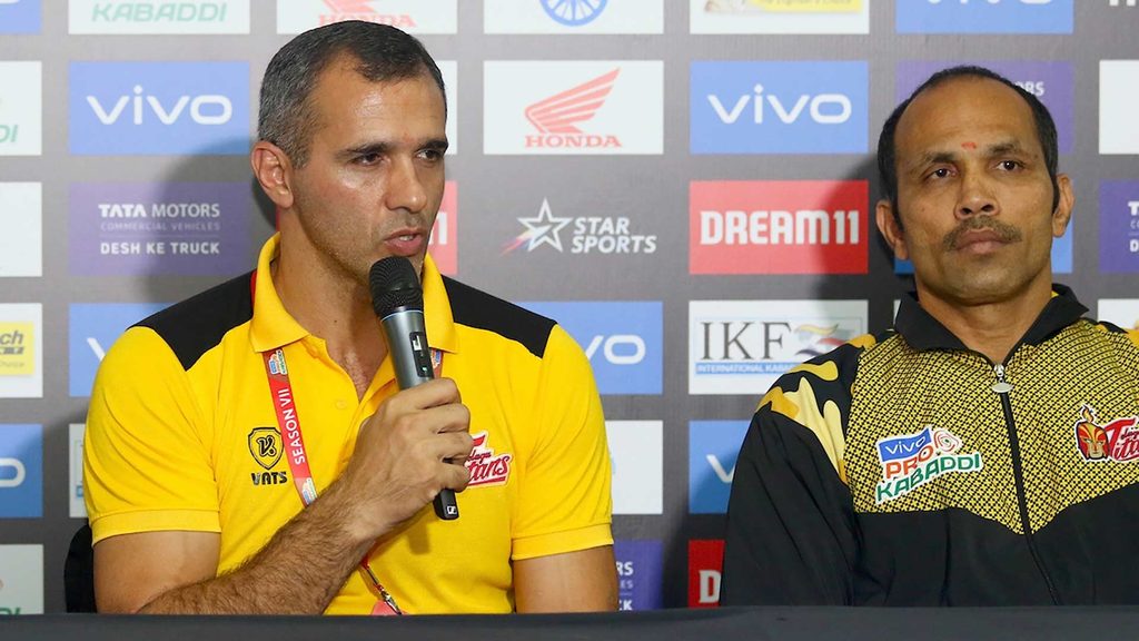 Telugu Titans coach Gholamreza Mazandarani after the match.