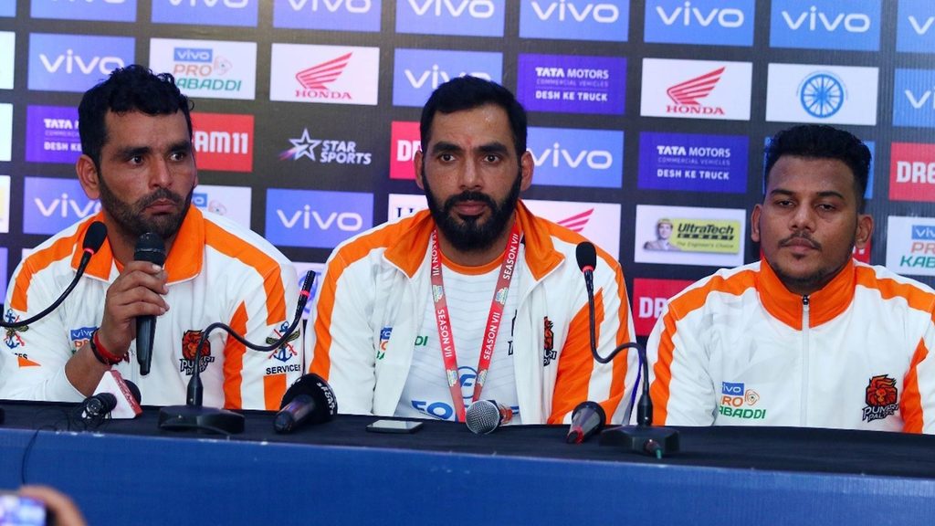 Surjeet Singh, Anup Kumar and Girish Ernak at the press conference.