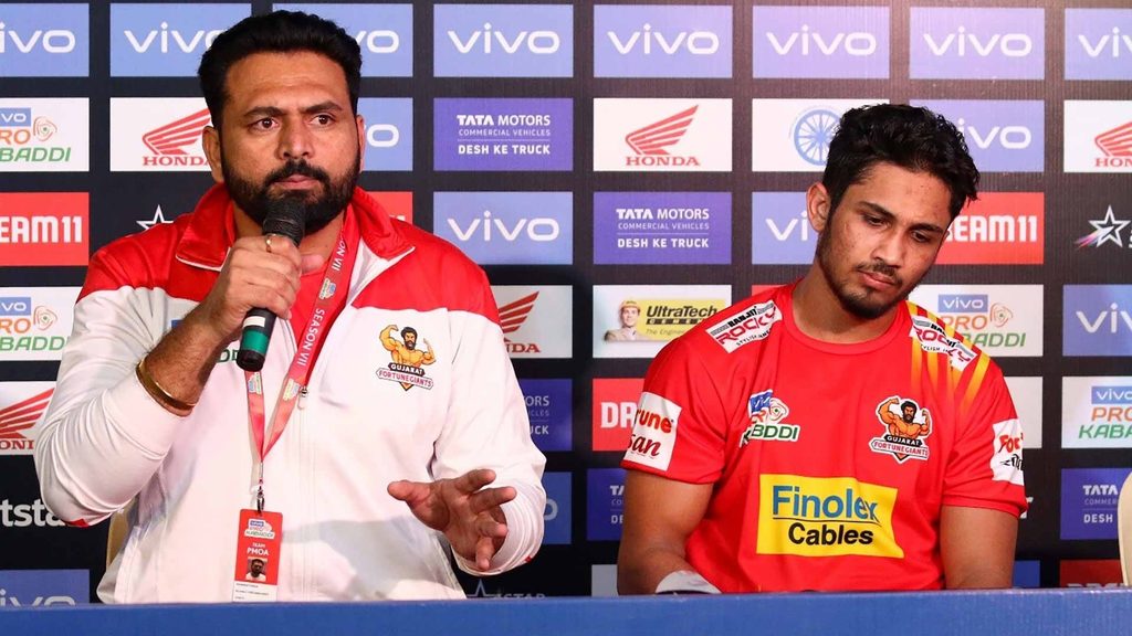 Gujarat Fortunegiants’ coach Manpreet Singh and captain Sunil Kumar answer questions from the media.