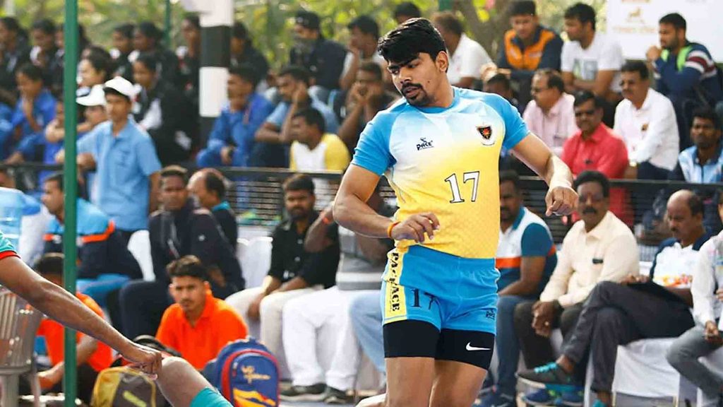 Pawan Sehrawat in action at the 67th Senior National Kabaddi Championships in Jaipur.