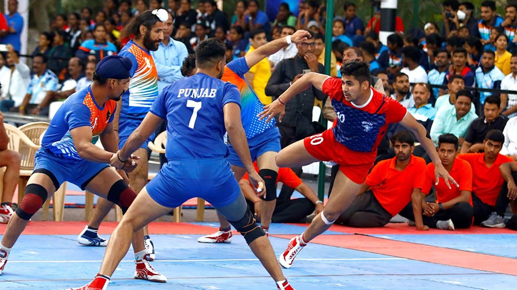 Naveen Kumar in action for Services at the 67th Senior National Kabaddi Championship.